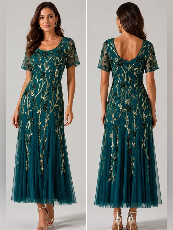 Adrianna Papell Dresses & Skirts - NWT Adrianna Papell Beaded Embellished Green & Gold Mesh Sequin Maxi Dress 10